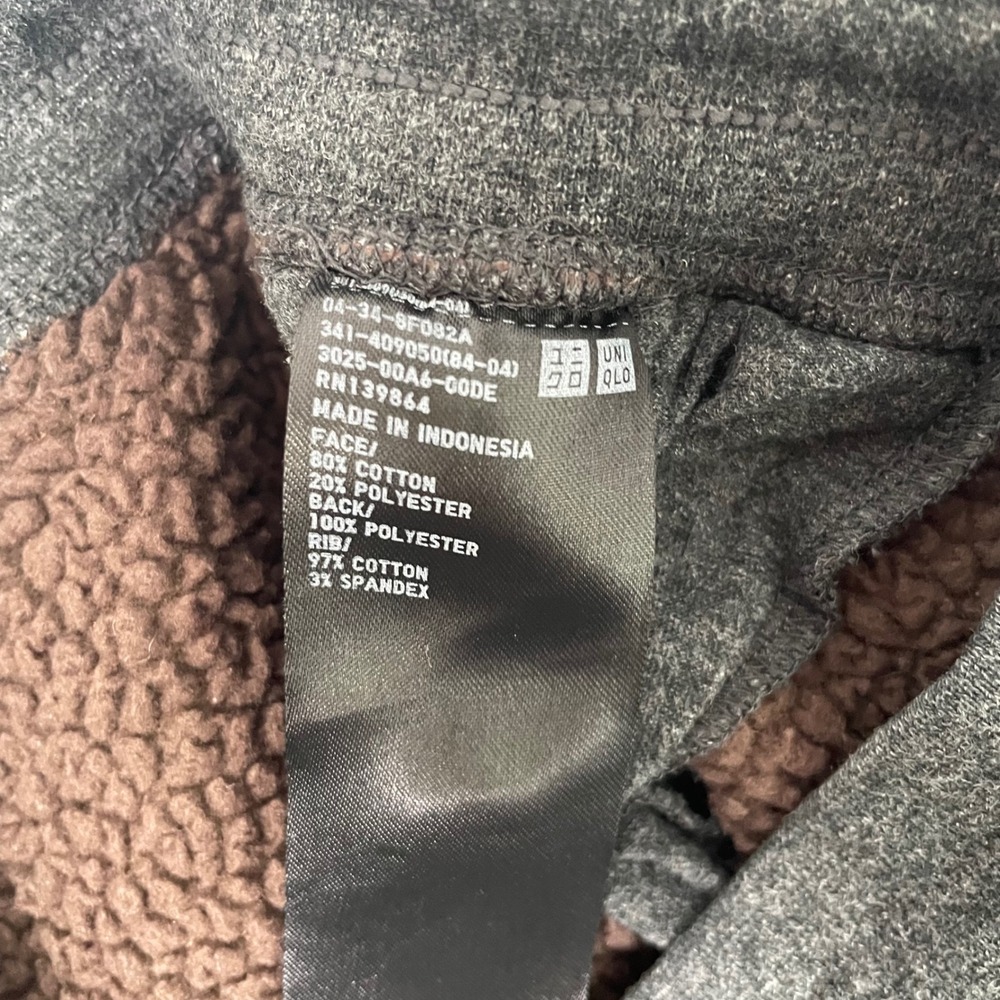 Uniqlo Joggers Men Medium Grey Fleece Lined Sweatpants Lounge Outdoor Winter - Picture 5 of 12